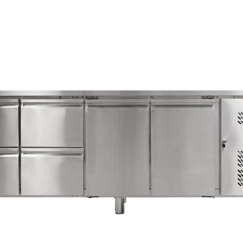 HELADERA BAJO MESADA PROFESIONAL 2 PUERTAS y 4 CAJONES - ACERO INOXIDABLE